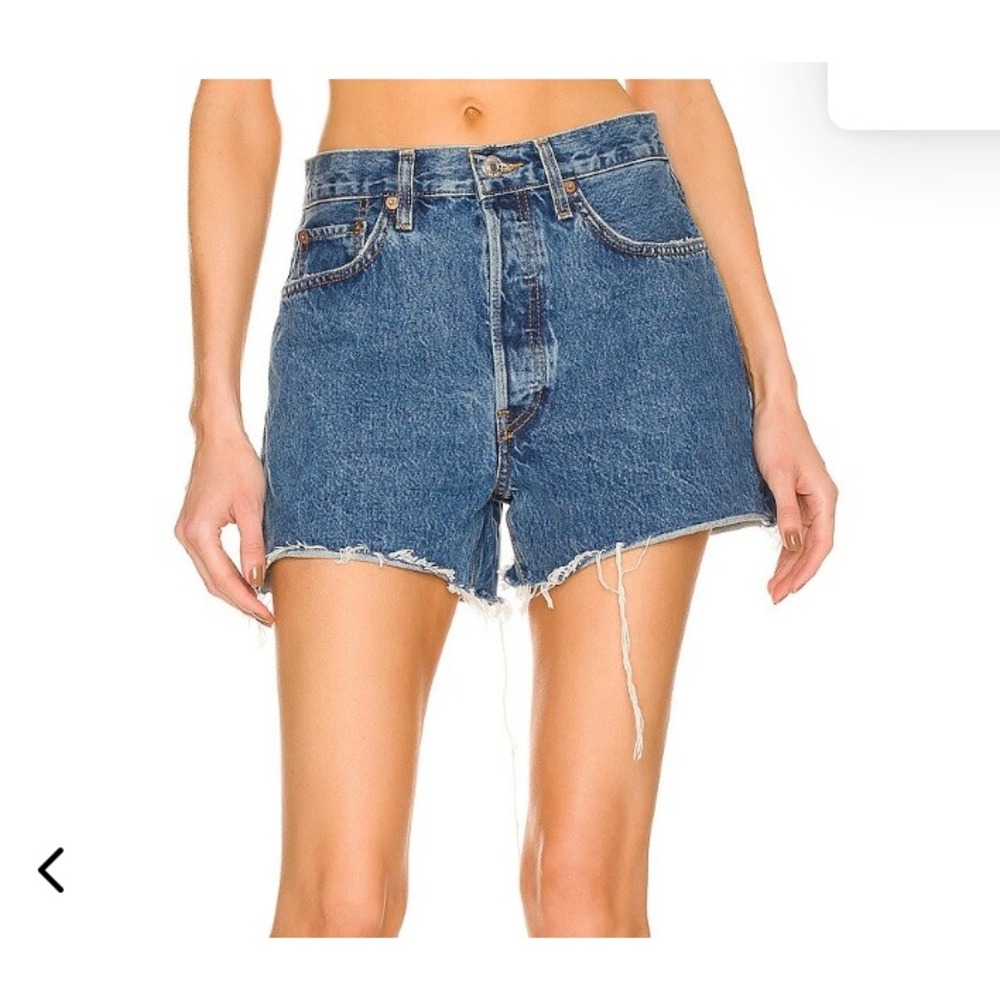 RE/DONE Originals 90s Low Slung Short Denim Cut Offs Medium Wash 27 Bleu Mere